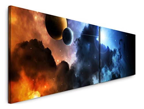 Paul Sinus Art Weltall und Planeten 180x50cm - 2 Wandbilder je 50x90cm - Kunstdrucke - Wandbild - Leinwandbilder fertig auf Rahmen