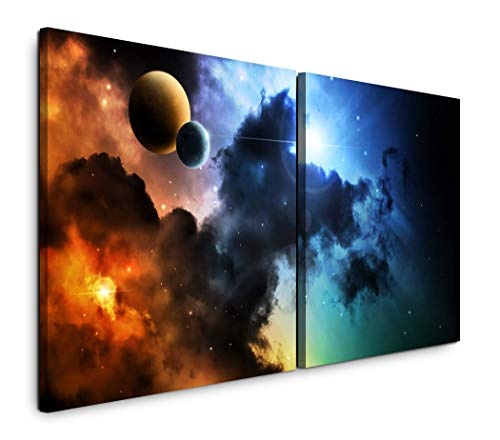 Paul Sinus Art GmbH Weltall und Planeten 120x60cm - 2 Wandbilder je 60x60cm Kunstdruck modern Wandbilder XXL Wanddekoration Design Wand Bild