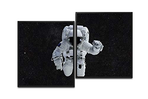 Paul Sinus Art Astronaut im Weltall 130 x 90 cm (2 Bilder ca. 75x65cm) Leinwandbilder fertig im Schattenfugenrahmen SCHWARZ Kunstdruck XXL modern