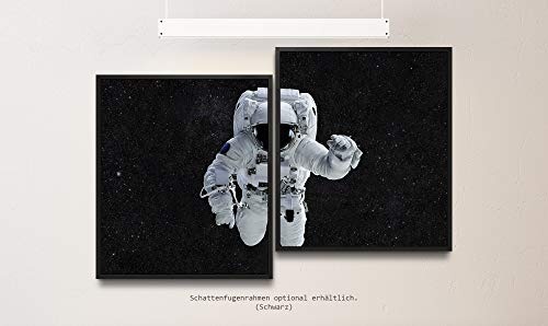 Paul Sinus Art Astronaut im Weltall 130 x 90 cm (2 Bilder ca. 75x65cm) Leinwandbilder fertig im Schattenfugenrahmen SCHWARZ Kunstdruck XXL modern