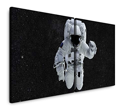 Paul Sinus Art GmbH Astronaut im Weltall 120x60cm - 2 Wandbilder je 60x60cm Kunstdruck modern Wandbilder XXL Wanddekoration Design Wand Bild