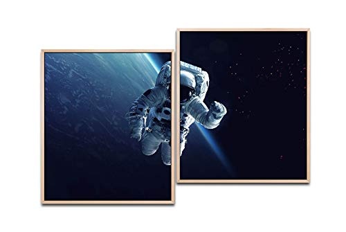 Paul Sinus Art Astronaut im Weltall 130 x 90 cm (2 Bilder ca. 75x65cm) Leinwandbilder fertig im Schattenfugenrahmen Natur Kunstdruck XXL modern
