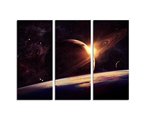 130x90cm - KUNSTDRUCK Planet Weltall Universum abstrakt 3teiliges Wandbild auf Leinwand und Keilrahmen - Fotobild Kunstdruck Artprint