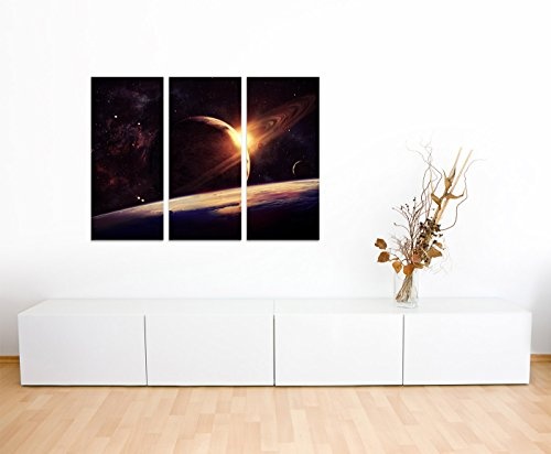 130x90cm - KUNSTDRUCK Planet Weltall Universum abstrakt 3teiliges Wandbild auf Leinwand und Keilrahmen - Fotobild Kunstdruck Artprint