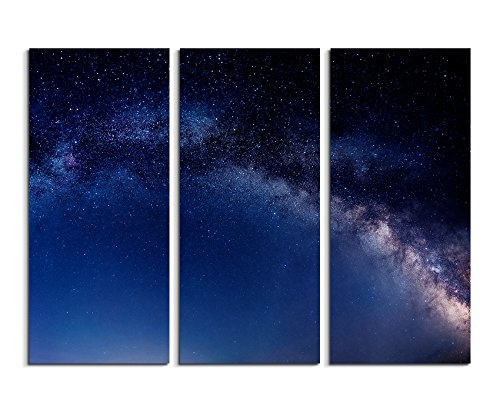 3 teiliges Leinwand-Bild 3x90x40cm (Gesamt 130x90cm) Naturfotografie - Milchstraße aus der nörlichen Hemisphäre auf Leinwand exklusives Wandbild moderne Fotografie für ihre Wand in vielen Größen