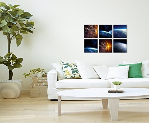 Paul Sinus Art 6 Teiliges Leinwandbild je 40x40cm - Weltall Mars Universum Mond