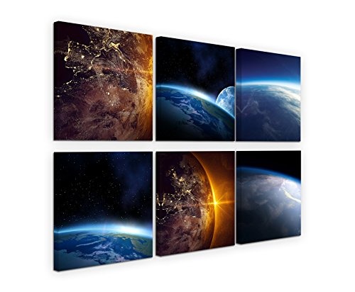 Paul Sinus Art 6 Teiliges Leinwandbild je 40x40cm - Weltall Mars Universum Mond