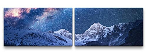 Paul Sinus Art Milchstraße mit Gebirge 180x50cm - 2 Wandbilder je 50x90cm - Kunstdrucke - Wandbild - Leinwandbilder fertig auf Rahmen