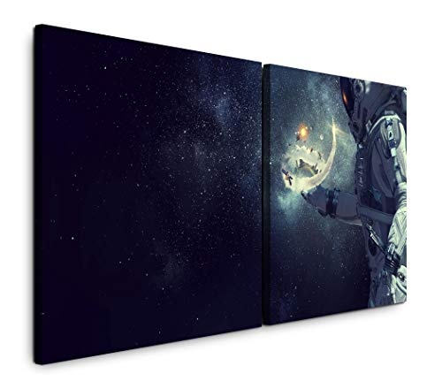 Paul Sinus Art GmbH Astronaut 120x60cm - 2 Wandbilder je 60x60cm Kunstdruck modern Wandbilder XXL Wanddekoration Design Wand Bild