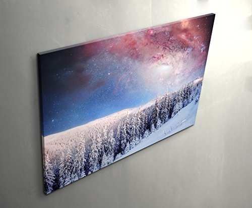 Paul Sinus Art Leinwandbilder | Bilder Leinwand 120x80cm Milchstraße und verschneiter Wald