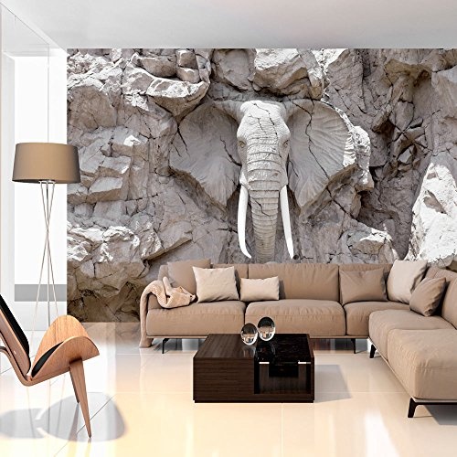 murando - Fototapete 300x210 cm - Vlies Tapete - Moderne Wanddeko - Design Tapete - Wandtapete - Wand Dekoration - Tiere Elefant Steine Stein Afrika Reise Textur g-B-0007-a-d