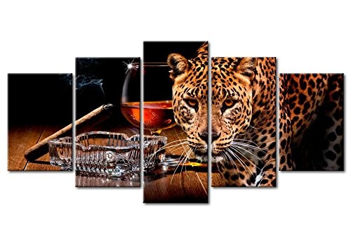 murando Akustikbild Tiger Tier 200x100 cm Bilder Hochleistungsschallabsorber Schallschutz Leinwand Akustikdämmung 5 TLG Wandbild Raumakustik Schalldämmung n-C-0015-b-m