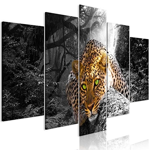 murando - Bilder Leopard 100x50 cm Vlies Leinwandbild 5 TLG Kunstdruck modern Wandbilder XXL Wanddekoration Design Wand Bild - Wald Waldlandschaft Tier g-C-0075-b-o