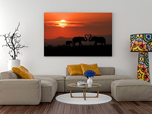 murando Bilder Afrika 120x80 cm Vlies Leinwandbild 1 TLG Kunstdruck modern Wandbilder XXL Wanddekoration Design Wand Bild - Sonnenuntergang Safari Tiere Elefant c-B-0364-b-a