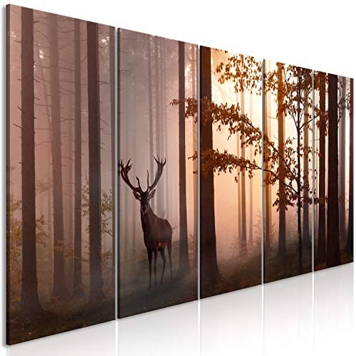 murando - Bilder Wald 200x80 cm Vlies Leinwandbild 5 TLG Kunstdruck modern Wandbilder XXL Wanddekoration Design Wand Bild - Hirsch Natur c-C-0235-b-n