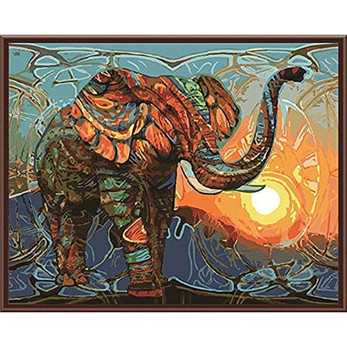 GXY FLZ Vintage Painting Elephant DIY Malen Nach Zahlen Kits Acrylfarbe Auf Leinwand Home Wall Art Bild Kunstwerk 40X50cm,   Gerahmt