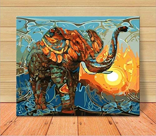 liyanwutm Adult DIY Painting DIY Childrens Oil Painting Set Beginner - Picture Frame Color Elephant Living Room Digital Decorative Painting 40 * 50Cm