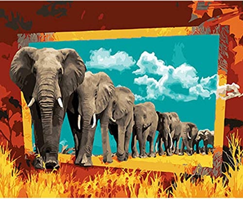liyanwutm Animals Elephants Framed Pictures DIY Painting by Numbers DIY Oil Painting On Canvas Home Decoration Wall Art  40X50Cm