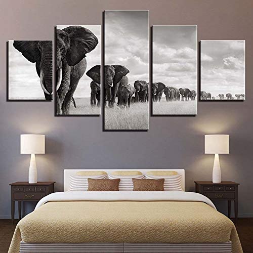 ABLUD 5 Panel Wall Art Elephant Walking In Einer...