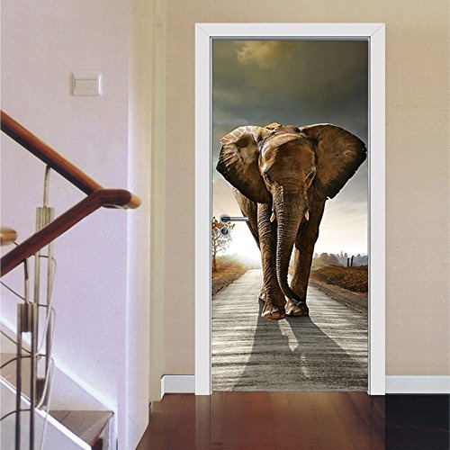 Modern Art Simulation 3D Tür Aufkleber Castle Elephant Fototapete (77 * 200Cm) Selbstklebende Abnehmbare Vinyl Aufkleber Für Haupttür-Aufkleber Für Innentüren Dekoration
