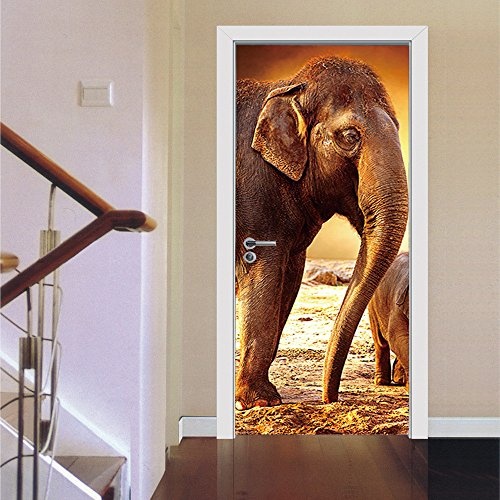 Modern Art Simulation 3D Tür Aufkleber Castle Elephant Fototapete (77 * 200Cm) Selbstklebende Abnehmbare Vinyl Aufkleber Für Haupttür-Aufkleber Für Innentüren Dekoration