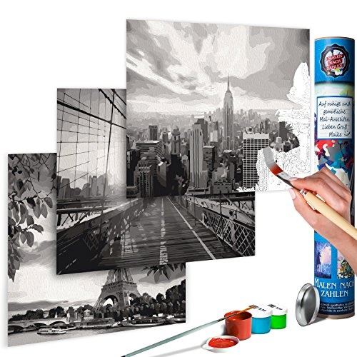 murando Malen nach Zahlen Stadt - New York & Paris 170x40 cm Malset mit 3 Motiven - Design Geschenk-Tube DIY Für Erwachsene und ambitionierte Kinder ab 12 - Perfekt für Hobbymaler n-A-0585-ab-e