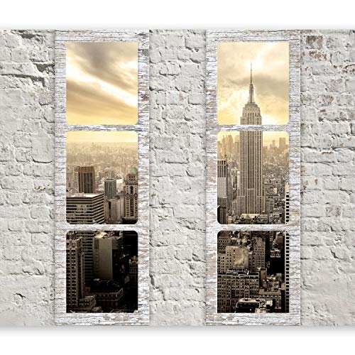 murando - Fototapete Fenster nach New York 250x175 cm - Vlies Tapete - Moderne Wanddeko - Design Tapete - Wandtapete - Wand Dekoration - Stadt City Skyline Manhattan Himmel Steine Ziegel c-A-0066-a-b