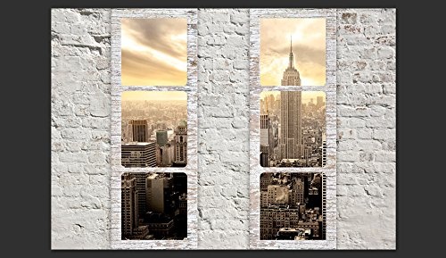 murando - Fototapete Fenster nach New York 250x175 cm - Vlies Tapete - Moderne Wanddeko - Design Tapete - Wandtapete - Wand Dekoration - Stadt City Skyline Manhattan Himmel Steine Ziegel c-A-0066-a-b