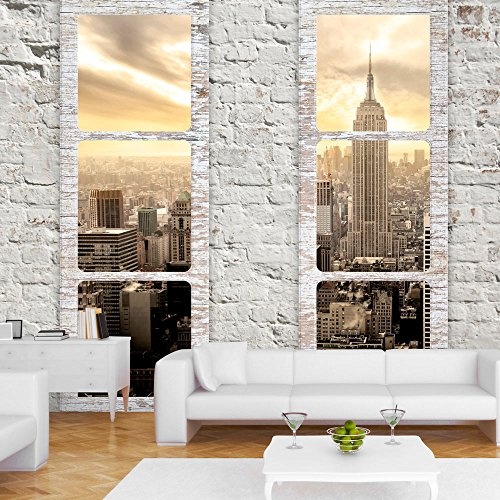 murando - Fototapete Fenster nach New York 250x175 cm - Vlies Tapete - Moderne Wanddeko - Design Tapete - Wandtapete - Wand Dekoration - Stadt City Skyline Manhattan Himmel Steine Ziegel c-A-0066-a-b