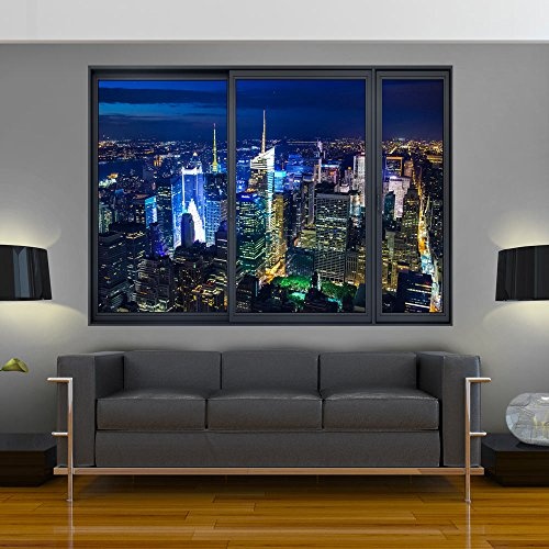 murando - 3D WANDILLUSION 210x150 cm Wandbild - Fototapete - Poster XXL - Fensterblick - Vlies Leinwand - Panorama Bilder - Dekoration - Stadt City New York Panorama