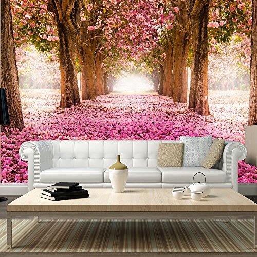 murando - Fototapete Weg 400x280 cm - Vlies Tapete - Moderne Wanddeko - Design Tapete - Wandtapete - Wand Dekoration - Blumen Bäume Park Allee rosa braun c-A-0031-a-b