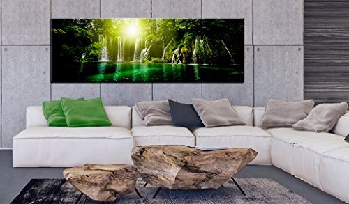 murando - Bilder 150x50 cm Vlies Leinwandbild 1 TLG Kunstdruck modern Wandbilder XXL Wanddekoration Design Wand Bild - Wasserfall Bäume Wald See c-B-0166-b-b