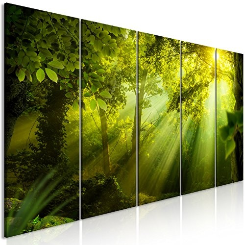 murando - Bilder Wald 225x90 cm Vlies Leinwandbild 5 TLG Kunstdruck modern Wandbilder XXL Wanddekoration Design Wand Bild - Waldlandschaft grün Baum c-B-0361-b-m