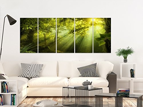 murando - Bilder Wald 225x90 cm Vlies Leinwandbild 5 TLG Kunstdruck modern Wandbilder XXL Wanddekoration Design Wand Bild - Waldlandschaft grün Baum c-B-0361-b-m