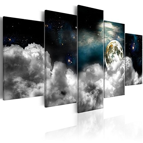murando - Bilder Nachthimmel 200x100 cm Vlies Leinwandbild 5 Teilig Kunstdruck modern Wandbilder XXL Wanddekoration Design Wand Bild - Mond Nacht Wolken b-C-0190-b-m