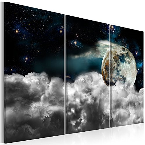 murando Akustikbild Nachthimmel 135x90 cm Bilder Hochleistungsschallabsorber Schallschutz Leinwand Akustikdämmung 3 TLG Wandbild Raumakustik Schalldämmung Mond Nacht Wolken b-C-0190-b-e