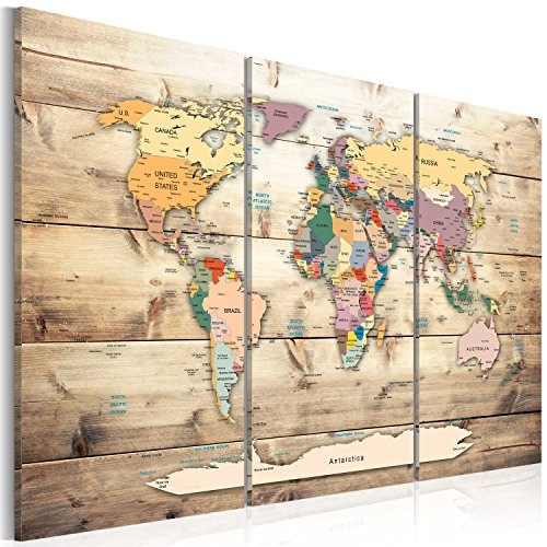 murando - Weltkarte Pinnwand & Vlies Leinwandbild 135x90 cm - 3 Teilig - Kunstdruck modern Wandbilder XXL Wanddekoration Design Wand Bild - Kontinent Karte Reise Geographie k-C-0077-v-e