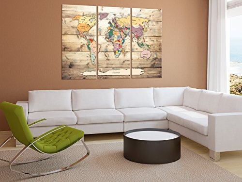 murando - Weltkarte Pinnwand & Vlies Leinwandbild 135x90 cm - 3 Teilig - Kunstdruck modern Wandbilder XXL Wanddekoration Design Wand Bild - Kontinent Karte Reise Geographie k-C-0077-v-e