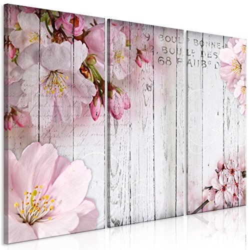 murando - Bilder Blumen 135x90 cm Vlies Leinwandbild 3 Teilig Kunstdruck modern Wandbilder XXL Wanddekoration Design Wand Bild - Holz Optik Rose pink b-C-0210-b-e