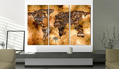 murando - Bilder 135x90 cm - Leinwandbilder - Fertig Aufgespannt - Vlies Leinwand - 3 Teilig Wandbilder XXL - Kunstdrucke - Wandbild - Weltkarte k-A-0003-b-f