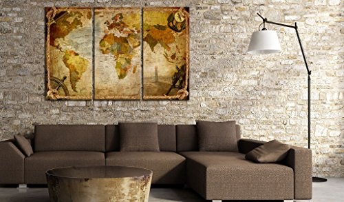 murando - Bilder 135x90 cm Vlies Leinwandbild 3 Teilig Kunstdruck modern Wandbilder XXL Wanddekoration Design Wand Bild - Weltkarte k-A-0009-b-e