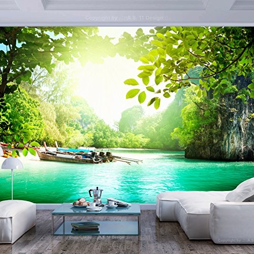 murando - Fototapete Natur 300x210 cm - Vlies Tapete - Moderne Wanddeko - Design Tapete - Wandtapete - Wand Dekoration - Landschaft tropische Insel grün 10110903-19
