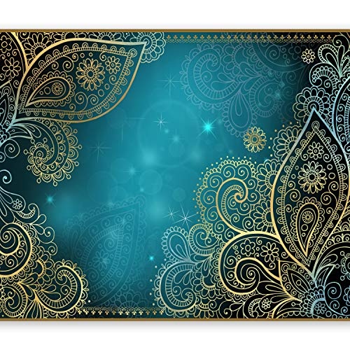 murando - Fototapete 350x256 cm - Vlies Tapete - Moderne Wanddeko - Design Tapete - Wandtapete - Wand Dekoration - Orient Ornament bokeh grau gold blau türkis f-A-0146-a-b