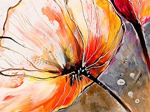 murando handgemalte Bilder Blumen 120x80cm Gemälde 3 TLG beige rot orange 22353