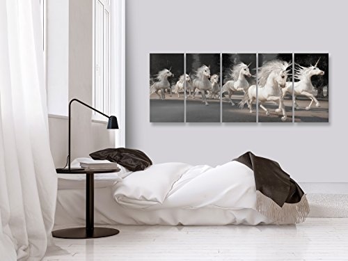 murando Akustikbild Einhorn 225x90 cm Bilder Hochleistungsschallabsorber Schallschutz Leinwand Akustikdämmung 5 TLG Wandbild Raumakustik Schalldämmung - für Kinder Pferde g-C-0077-b-m