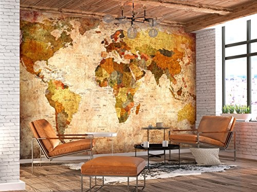 murando - Fototapete Weltkarte Vintage 200x140 cm - Vlies Tapete - Moderne Wanddeko - Design Tapete - Wandtapete - Wand Dekoration - Landkarte k-A-0315-a-a