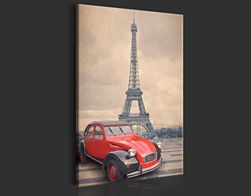 murando - Bilder 80x120 cm Vlies Leinwandbild 1 TLG Kunstdruck modern Wandbilder XXL Wanddekoration Design Wand Bild - Poster Paris Frankreich Auto Eiffelturn Retro Vintage d-B-0045-b-a