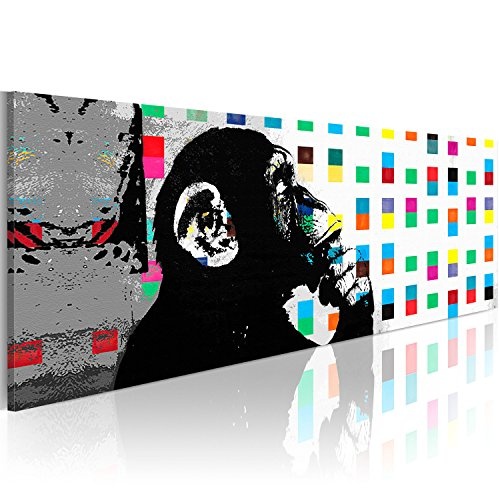 murando Bilder nachtleuchtend 135x45 cm Tag & Nacht Wandbilder 3D nachtleuchtende Farben Kunstdruck Vlies Leinwand XXL Fertig Aufgespannt Banksy Street Art AFFE g-B-0031-ag-a