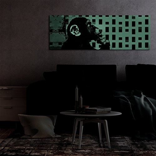 murando Bilder nachtleuchtend 135x45 cm Tag & Nacht Wandbilder 3D nachtleuchtende Farben Kunstdruck Vlies Leinwand XXL Fertig Aufgespannt Banksy Street Art AFFE g-B-0031-ag-a