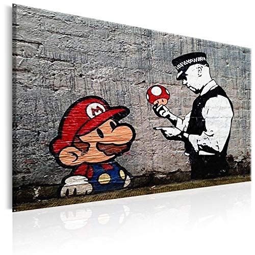 murando - Bilder 60x40 cm Vlies Leinwandbild 1 TLG Kunstdruck modern Wandbilder XXL Wanddekoration Design Wand Bild - Banksy Street Art Mario h-B-0080-b-a